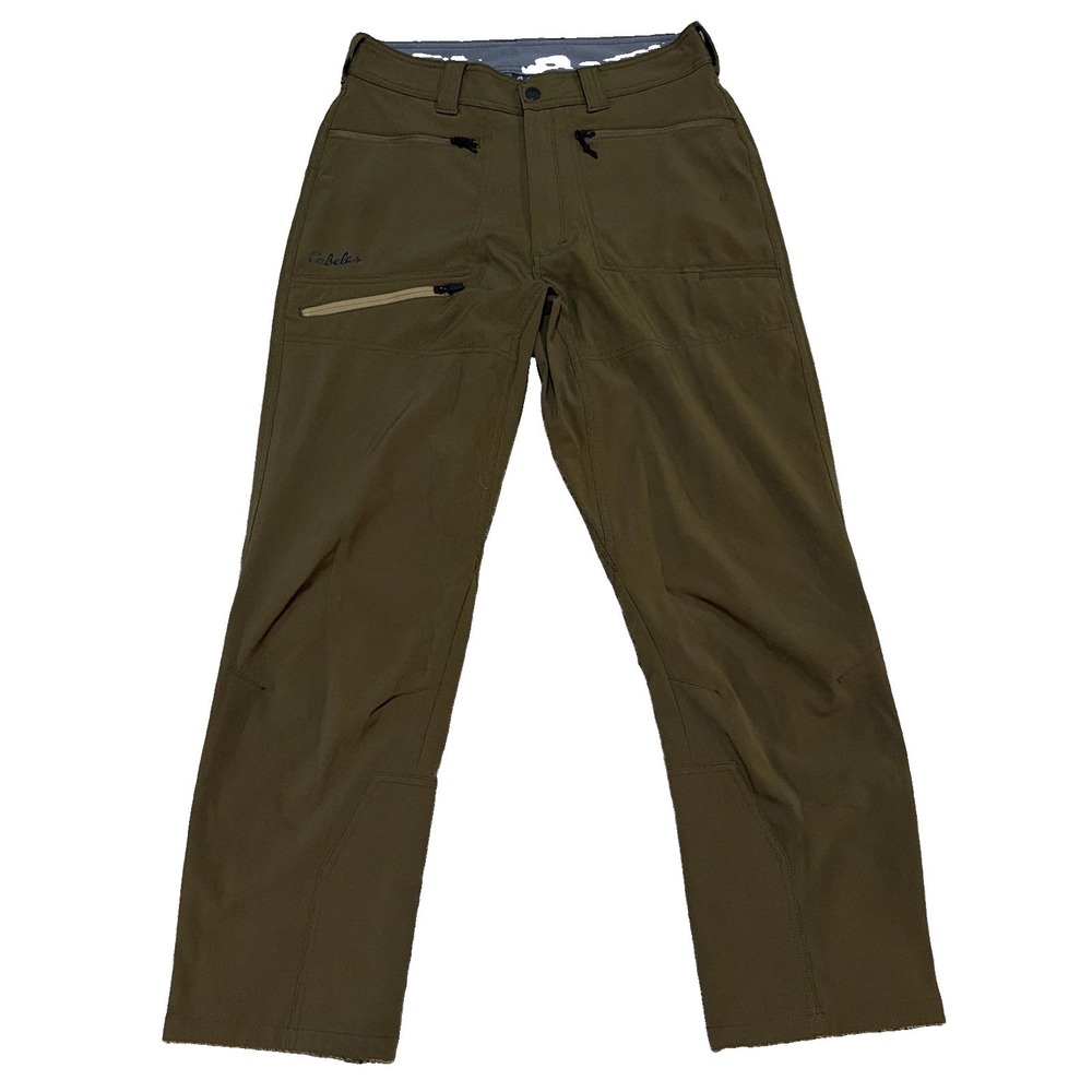 Cabela's Carbondale Trail Pants Mens 34x32 Green Soft Shell Stretch Cargo Hiking